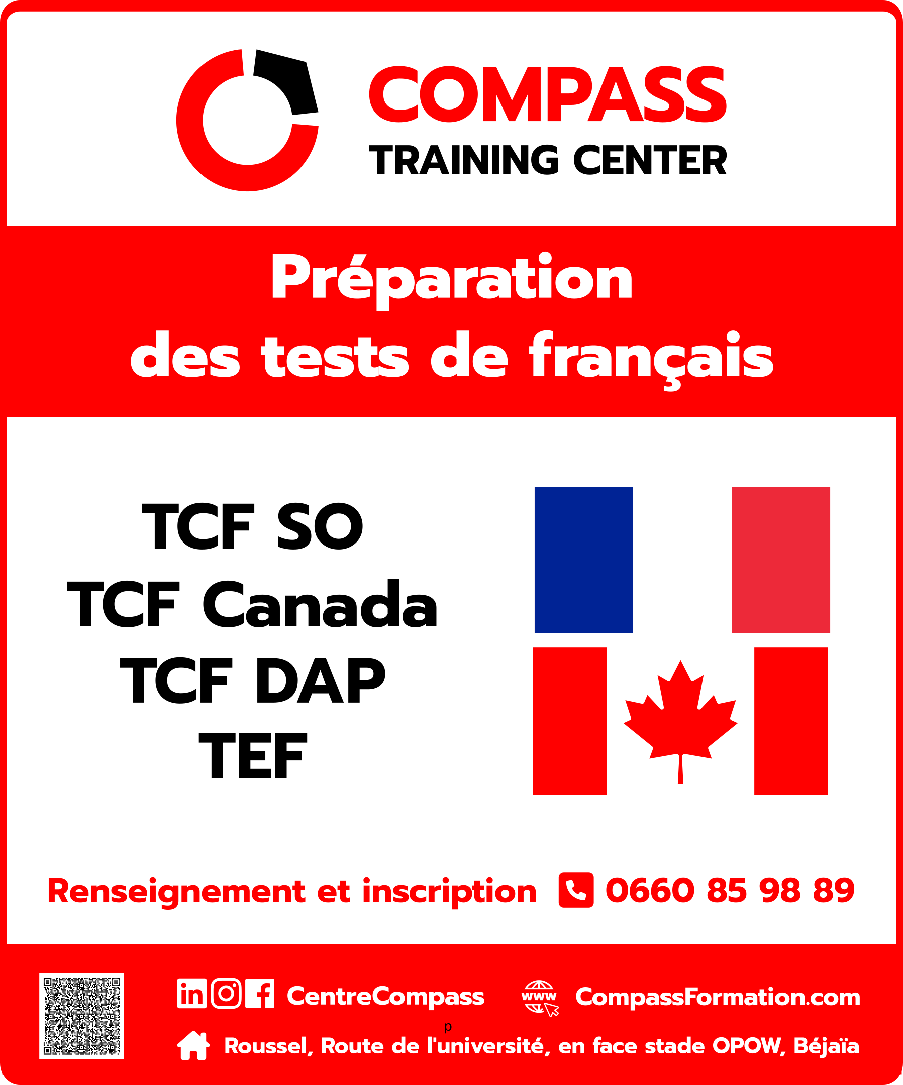 Formation langues TCF Canada bejaia compass 